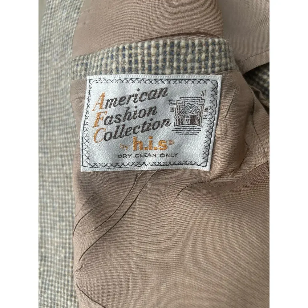 Vintage 70s H.I.S Wool Tweed Sport Coat Blazer Jacket Mens 42 L Preppy Academic - Picture 11 of 13